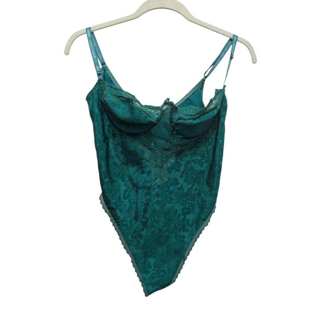 Vintage Bodysuit Victorias Secret Gold Label Lingerie Green Teddy Thong Sz Large